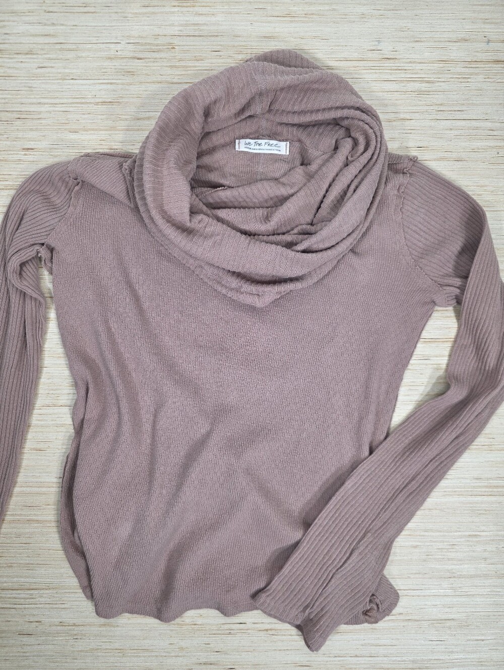 We The Free Mauve Cowl Neck Lightweight Slouch Ribbed Sweater Free People M Boho